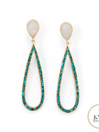 14 Karat Gold Plated Rainbow Moonstone and Turquoise Chip Post Earrings