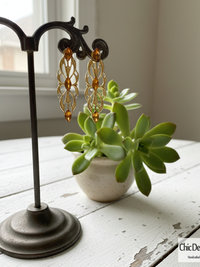 Amber Swarovski Rhinestone Filigree Pendant Earrings