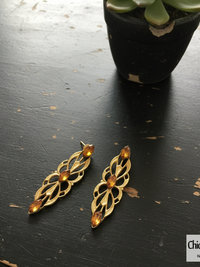 Amber Swarovski Rhinestone Filigree Pendant Earrings