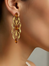 Amber Swarovski Rhinestone Filigree Pendant Earrings