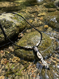 Batik Bone Tooth Pendant on Beaded Chain