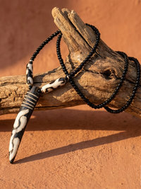 Batik Bone Tooth Pendant on Beaded Chain