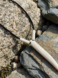 Bone Tooth Pendant on Beaded Chain