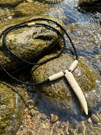 Bone Tooth Pendant on Beaded Chain