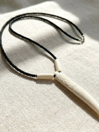 Bone Tooth Pendant on Beaded Chain