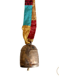 Boho Copper Bell Colorful Sari Silk Ribbon Artisan Wall Hanging