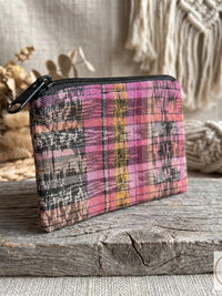 Guatemalan Corte Coin Purse - Handwoven Boho Fabric Zipper Pouch Small Makeup Bag
