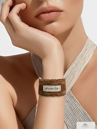 Boho Cotton Cuff Bracelet – Embroidered Dream Big Quote, Vintage Lace Detail