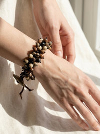 Flora Wood Bead Bracelet, Adjustable Suede Cord, Handcrafted Earthy Jewelry
