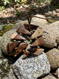 Geometric Wooden Bracelet - Adjustable Suede Cord, Handcrafted Earthy Jewelry