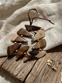 Geometric Wooden Bracelet - Adjustable Suede Cord, Handcrafted Earthy Jewelry