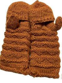 Hand-Knit Orange Wool Mittens with Wooden Buttons - Convertible Fingerless Gloves