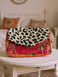 Boho Leopard Print Clutch: Handmade Batik Cotton Envelope Bag