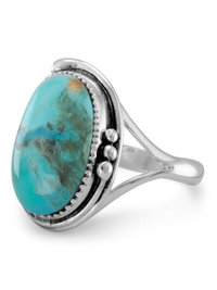 Oval Reconstituted Turquoise Floral Design Ring