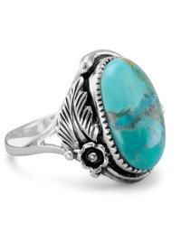 Oval Reconstituted Turquoise Floral Design Ring