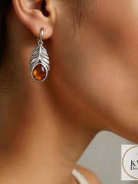 Oxidized Amber Feather Earrings