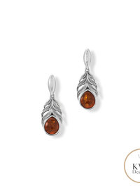 Oxidized Amber Feather Earrings