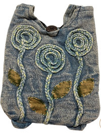 Blue Flower Cotton Crossbody Bag