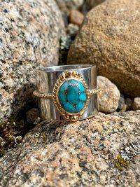 Two Tone Rope Edge Turquoise Ring