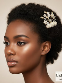 White Pearl Flower Vine and Crystal Rhinestone Hair Comb