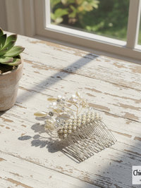 White Pearl Flower Vine and Crystal Rhinestone Hair Comb