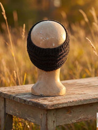 Hand-Knit Black Wool Headband with Buttons - Cozy Ear Warmer for Women