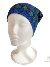 Blue Zig Zag Kufi Skull Cap - Crocheted Beanie Hat, Ethically sourced