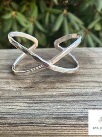 Hammered Silver Criss Cross Cuff Bracelet: Boho X Design