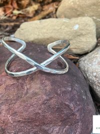 Hammered Silver Criss Cross Cuff Bracelet: Boho X Design
