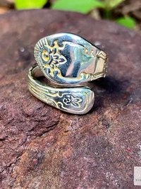 Sterling Silver Flower Spoon Ring - Boho Ring, Artisan Silverware Jewelry