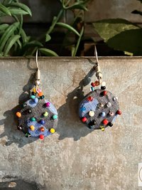 Handcrafted Boho Button Earrings - Dangle Earrings, Sustainable Upcycled Jewelry