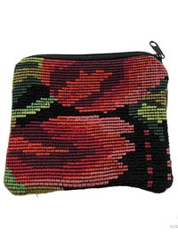 Colorful Guatemalan Huipil Coin Purse - Handmade Boho Wallet with Zip Top Closure