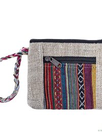 Striped Hemp Coin Purse Wristlet: Artisan-made Handcrafted Pouch