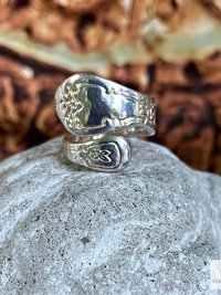 Sterling Silver Flower Spoon Ring - Boho Ring, Artisan Silverware Jewelry