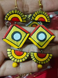 Handcrafted Clay Chandelier Earrings - Boho Statement Jewelry