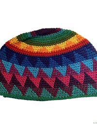 Rainbow Kufi Skull Cap - Crocheted Beanie Hat, Ethically sourced