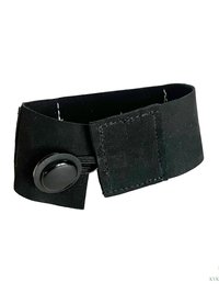 Black Suede Boho Cuff Bracelet - Cotton Fabric, Vintage Crochet, Button Closure