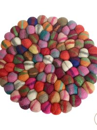 Colorful Felt Ball Trivet: Boho Chic Table Decor, Handmade in Nepal