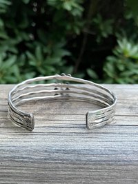 Hammered Silver Beaded Cuff Bracelet: Handcrafted Boho Jewelry