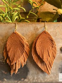 Exquisite Handcrafted Suede Feather Dangle Earrings - Bohemian Gold-plated Boho Jewelry