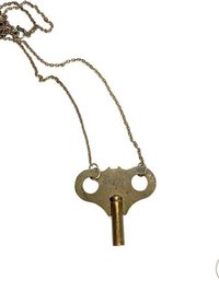 Vintage Clock Key Necklace: Antique Brass Boho Pendant