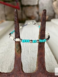 Handcrafted Boho Anklet with Turquoise & Silver Beads - Unique Bohemian Jewelry