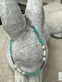 Handcrafted Boho Anklet with Turquoise & Silver Beads - Unique Bohemian Jewelry