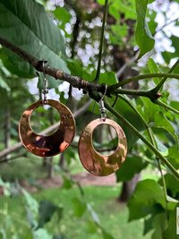 Round Copper Hoop Earrings - Boho Earrings, Handcrafted Hammered Dangles