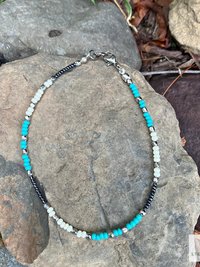 Handcrafted Boho Anklet with Turquoise & Silver Beads - Unique Bohemian Jewelry