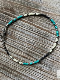Handcrafted Boho Anklet with Turquoise & Silver Beads - Unique Bohemian Jewelry