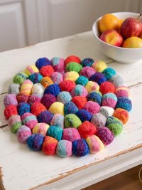Colorful Felt Ball Trivet: Boho Chic Table Decor, Handmade in Nepal