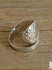 Sterling Silver Flower Spoon Ring - Boho Ring, Artisan Silverware Jewelry