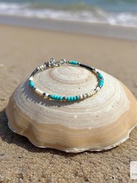 Handcrafted Boho Anklet with Turquoise & Silver Beads - Unique Bohemian Jewelry