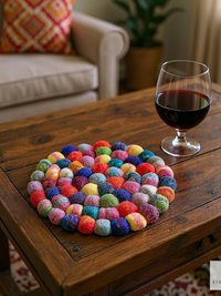 Colorful Wool Felt Ball Coaster Set - Handmade Drink Coasters, Set of 4, Eco-Friendly